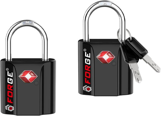 Forge OX 1'' Wide 1.8'' Tall, TSA Approved Luggage Locks: Key Locks for Travel. Ultra Secure Dimple Key Travel Locks Alloy Body. for Luggage, Backpack, Small Toolbox and More. Black 2 Pack.