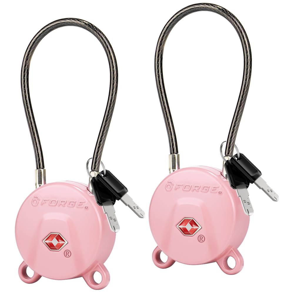 FORGE TSA Approved Key Luggage Locks, Keyed Alike, TSA006 Dimple Key Cable Locks. Black 2 Pack.