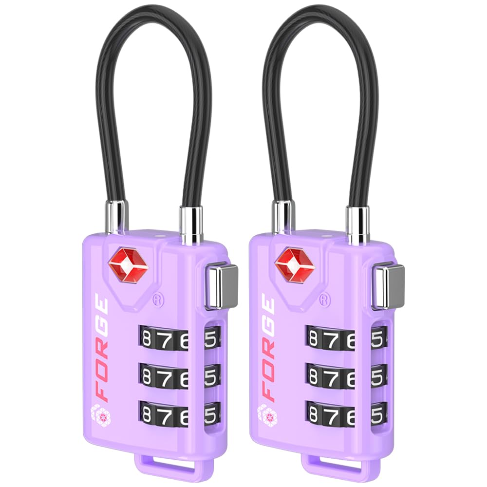 Forge TSA Approved Luggage Locks, Open Alert Cable Lock, Pink, 2 Pack
