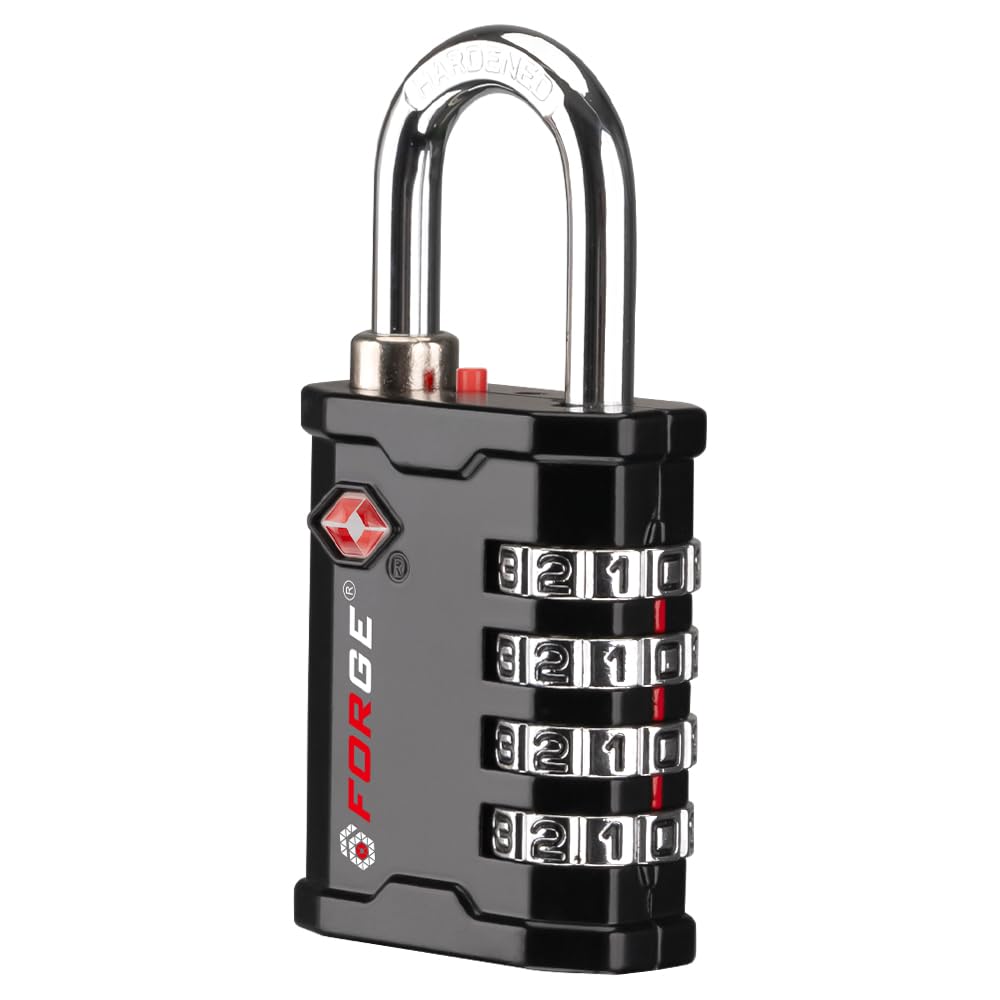 Forge 4-Digit TSA Approved Travel Locks – Heavy-Duty Combination Padlock for Travel, Gym, Pelican Case. Black 2-Pack.