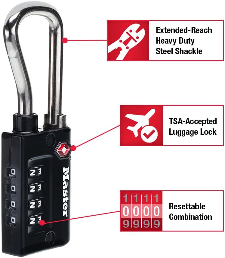 Master Lock TSA Approved Combination Luggage Lock Black 4-Pack 4696EC4
