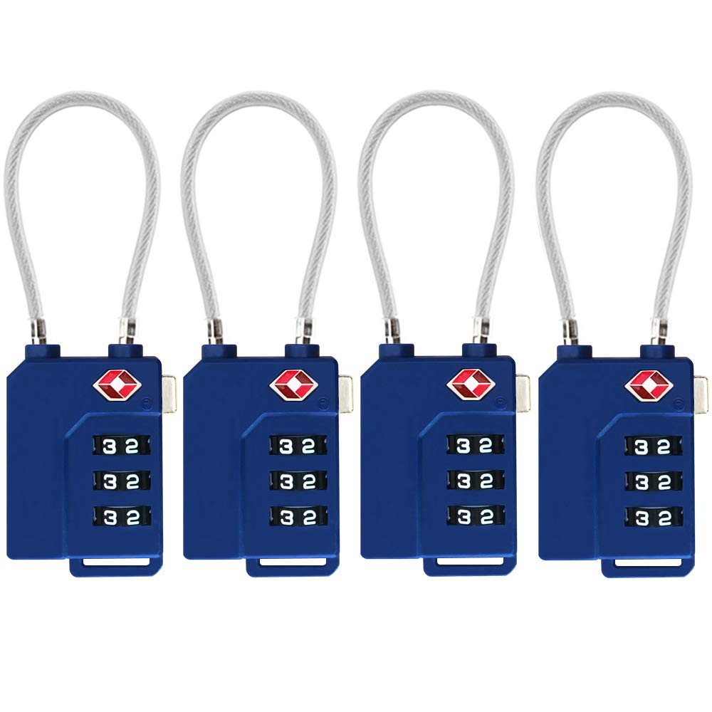 TSA Lock Security 3 Digit Combination Suitcase Luggage Bag Code Lock Padlock (Blue-4-Pack)