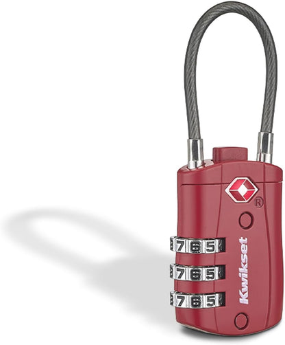Kwikset TSA Approved Combination Luggage Lock with Cable, 1-Pack, Red