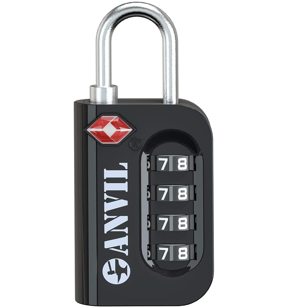 ANVIL TSA Approved Luggage Lock - 4 Digit Combination, 10,000 Combinations, Easy-Read Password Window, Travel Lock for Suitcases, Backpacks, Gym & Student Lockers, Baggage