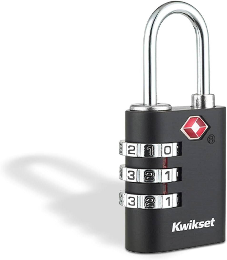 Kwikset TSA Approved Combination Luggage Lock, 3-Digit, 1-Pack, Black