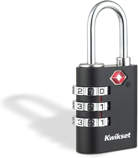 Kwikset TSA Approved Combination Luggage Lock, 3-Digit, 1-Pack, Black