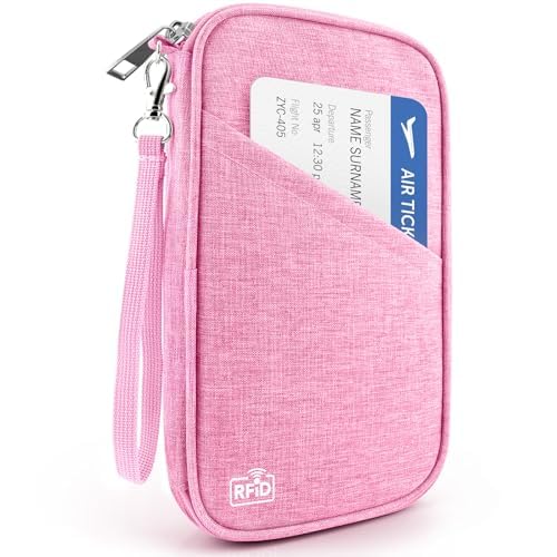 Passport Holder Family RFID Travel Document Organizer for Women Waterproof Passport Wallet Men Portable Case for Cards, Boarding Pass, ID, Money, Tickets with Zipper