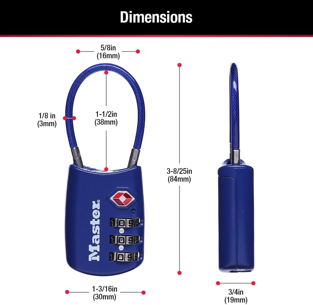 Master Lock TSA Approved Combination Luggage Lock, Assorted, 4688EC4