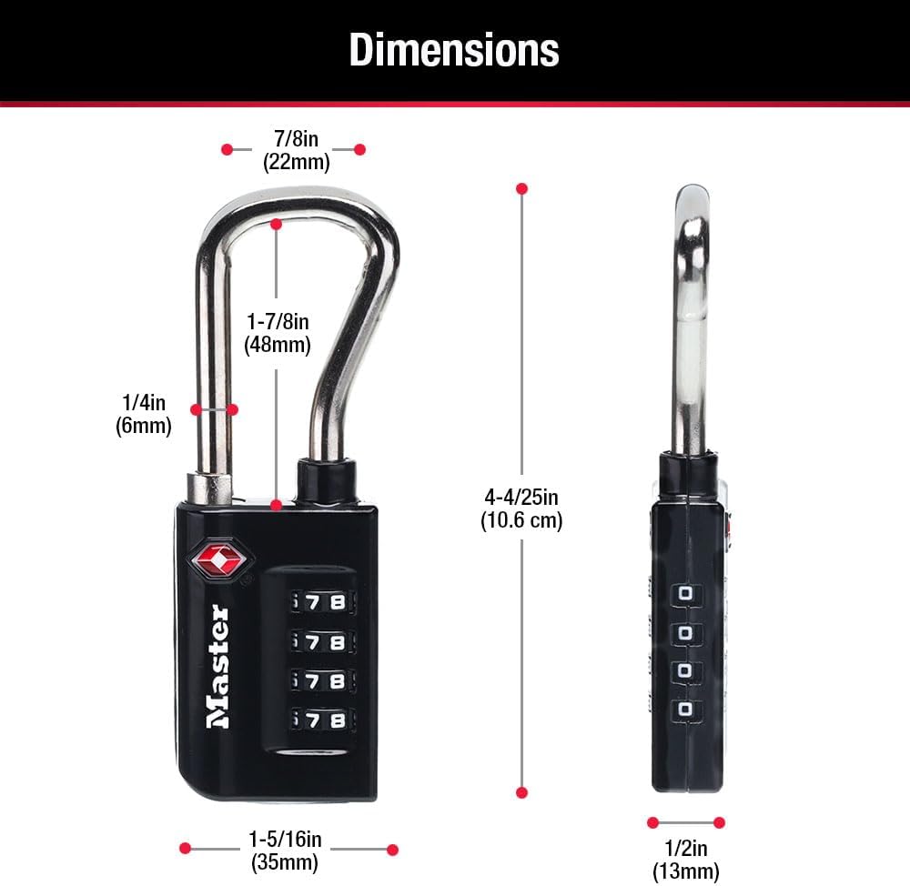 Master Lock TSA Approved Combination Luggage Lock Black 4-Pack 4696EC4