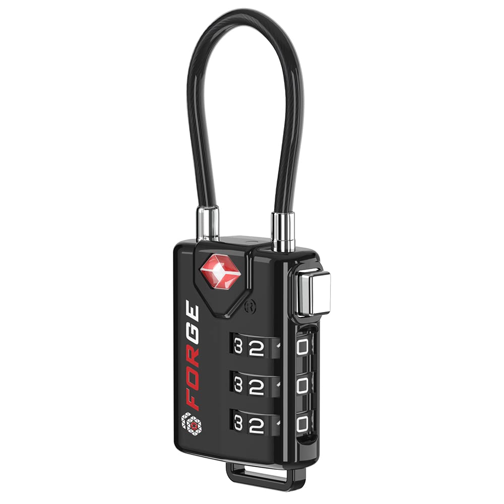Forge TSA Approved Luggage Locks, Open Alert Cable Lock, Black, 4 Pack