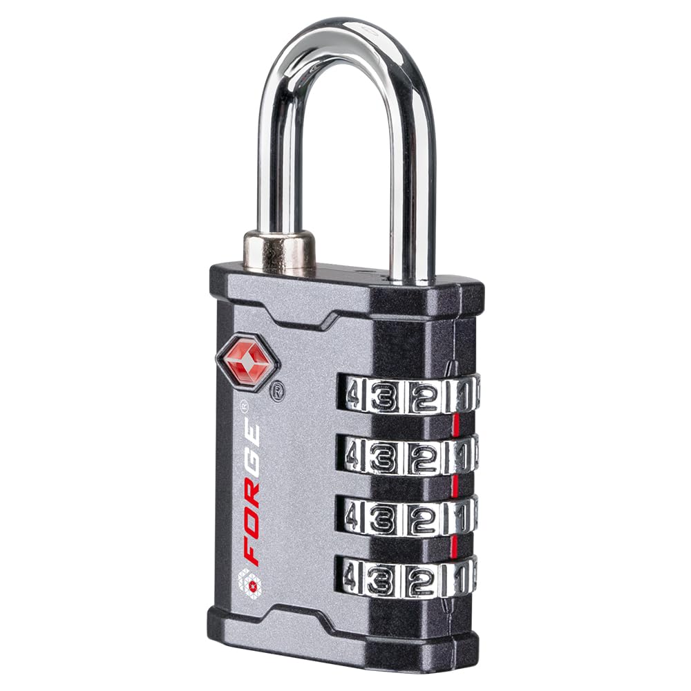 Forge 4-Digit TSA Approved Travel Locks – Heavy-Duty Combination Padlock for Travel, Gym, Pelican Case. Black 2-Pack.
