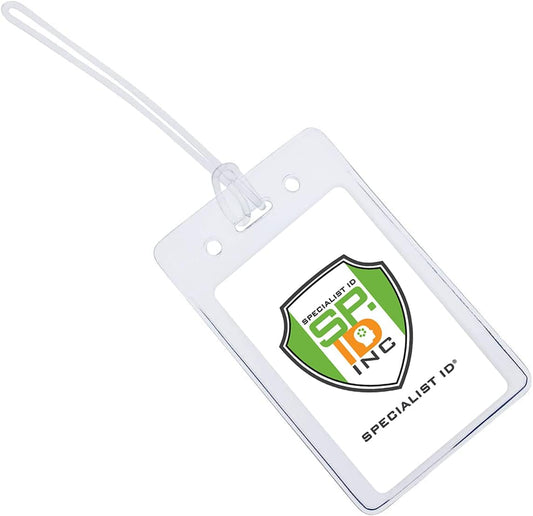 Bulk 25 Pack - Locking TOP Clear Plastic Luggage Identification Tags with Loops Included - Business Card or Photo Insert Bag Tags - Great for Travel and Student ID’s by Specialist ID