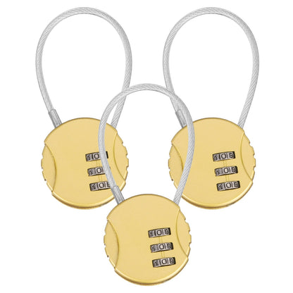 M METERXITY 3-Pack Combination Locker Lock, 3 Digit Round Shaped Padlock Gym Locks with Cable for Luggage/Suitcase/Backpack Zipper/Outdoor, Small Combo Lock [White]