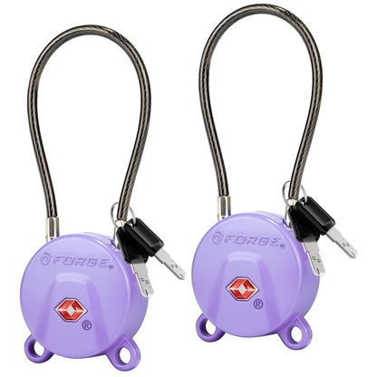 FORGE TSA Approved Key Luggage Locks, Keyed Alike, TSA006 Dimple Key Cable Locks. Black 2 Pack.