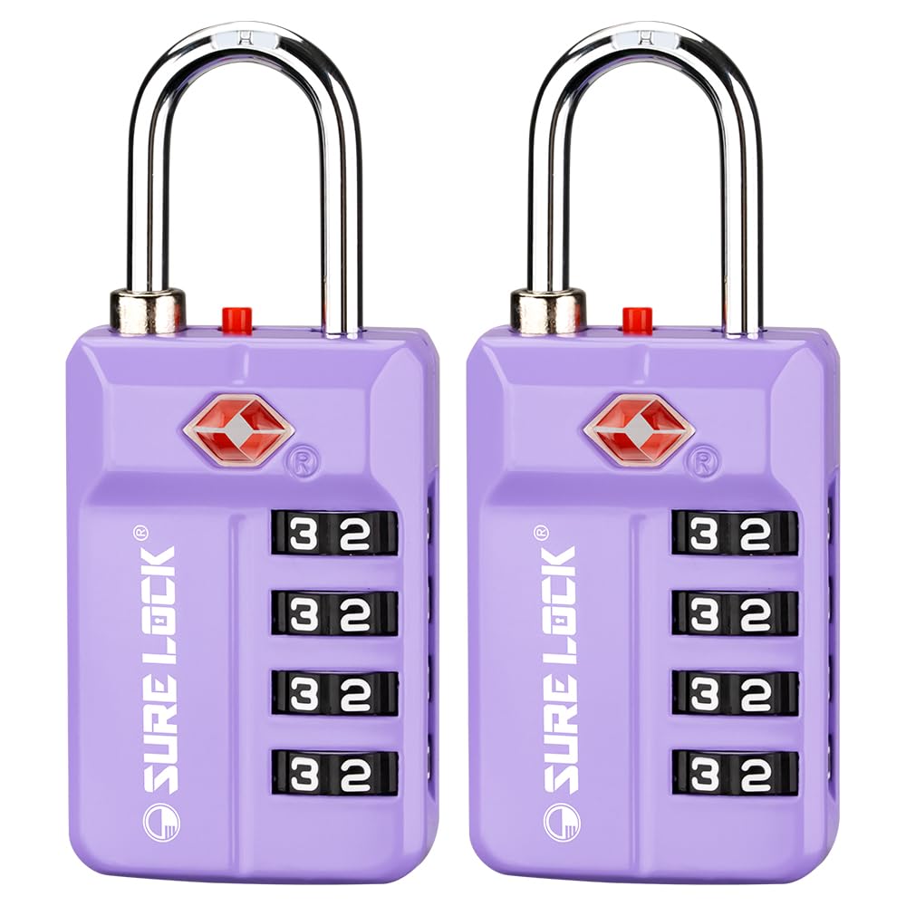SURE LOCK TSA Approved 4-Digit Resettable Combination Luggage Locks with Open Alert, Easy-Read Dials - for Luggage, School Lockers, Gym, Office, Toolbox & Security Cases(Green 2 Pack)