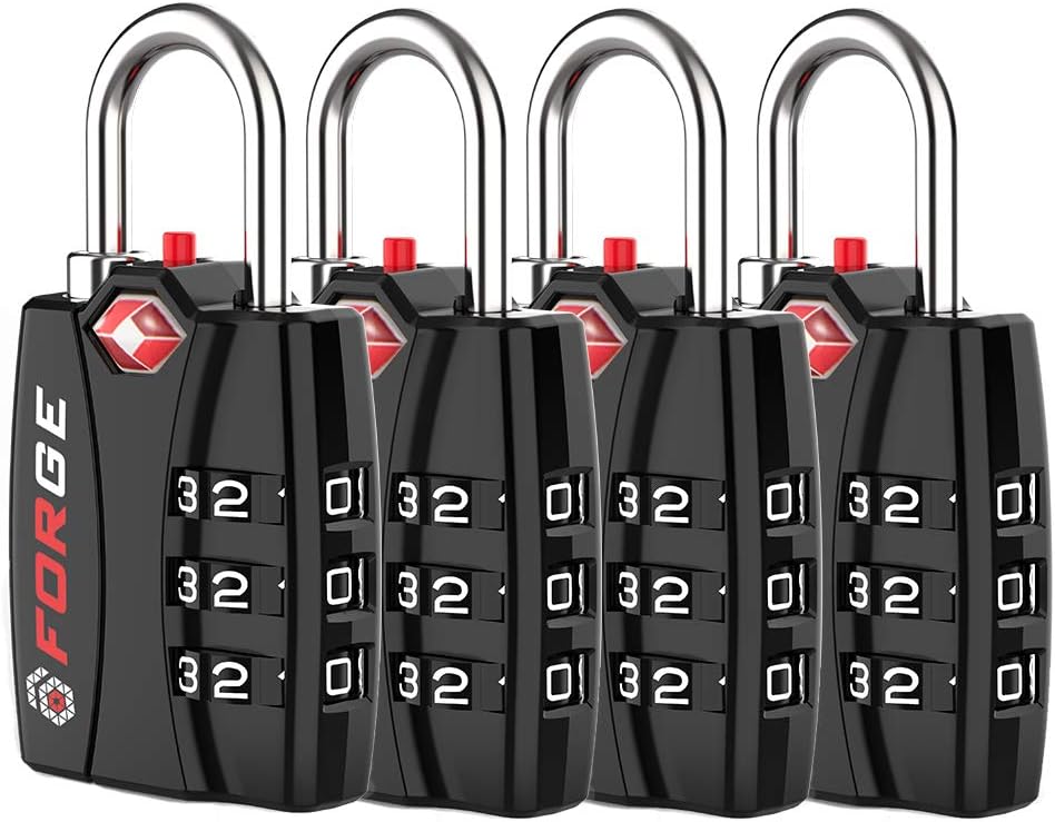 Forge TSA Approved Luggage Locks, Open Alert TSA Locks, Black, 4 Pack