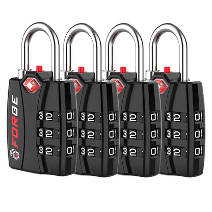 Forge TSA Approved Luggage Locks, Open Alert TSA Locks, Black, 4 Pack