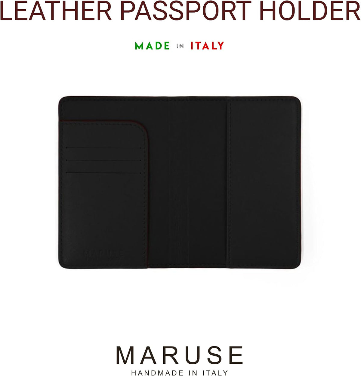 Maruse Leather Passport Holder, Handmade in Italy, Top-Grain Leather Passport Cover with Card Slots