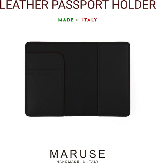Maruse Leather Passport Holder, Handmade in Italy, Top-Grain Leather Passport Cover with Card Slots