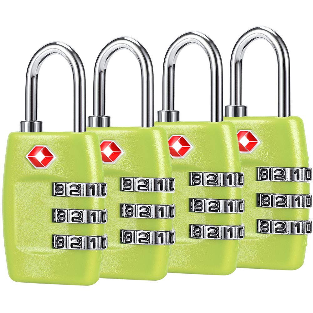 TSA Luggage Locks (4Pack) - 3 Digit Combination Padlocks - Approved Travel Lock for Suitcases & Baggage (Black)