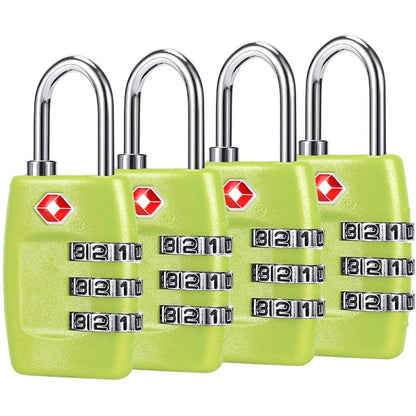 TSA Luggage Locks (4Pack) - 3 Digit Combination Padlocks - Approved Travel Lock for Suitcases & Baggage (Black)