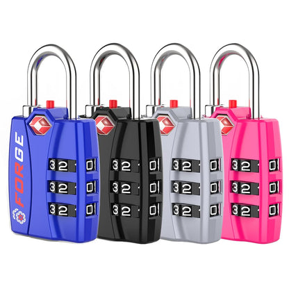 Forge TSA Approved Luggage Locks, Open Alert TSA Locks, Black, 4 Pack