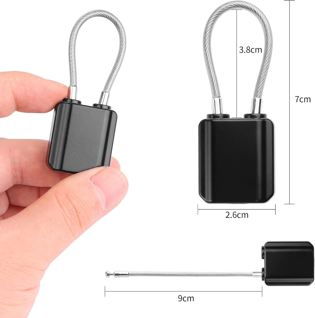 YAODHAOD Luggage Locks with Keys, Mini Size Cable Locks with Keys for Travel Suitcase Locks Padlock Apply to Locker Lock, Suitcase, Carry On, Backpack, Laptop Bag (2PCS) (Black)