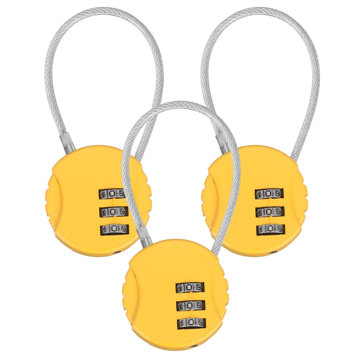 M METERXITY 3-Pack Combination Locker Lock, 3 Digit Round Shaped Padlock Gym Locks with Cable for Luggage/Suitcase/Backpack Zipper/Outdoor, Small Combo Lock [White]