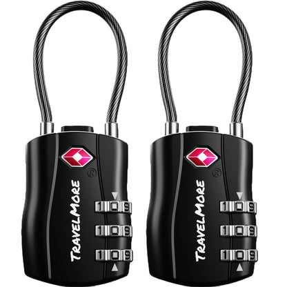 TravelMore TSA Approved Luggage Locks, Travel Combination Cable Locks