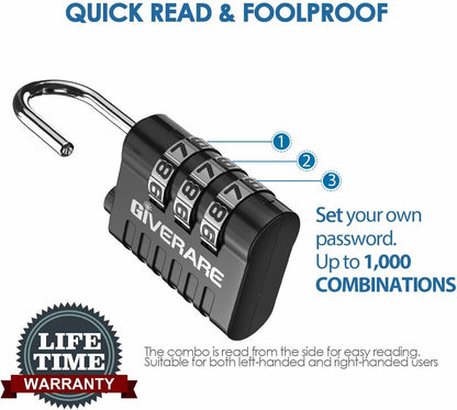 GIVERARE 8 Pack Combination Lock, 3-Digit Padlock Keyless, Resettable Luggage Locks for Backpack, Gym & School & Employee Locker, Weatherproof Travel Lock for Fence, Backyard Gate, Hasp, Case-Black