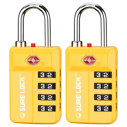 SURE LOCK TSA Approved 4-Digit Resettable Combination Luggage Locks with Open Alert, Easy-Read Dials - for Luggage, School Lockers, Gym, Office, Toolbox & Security Cases(Green 2 Pack)