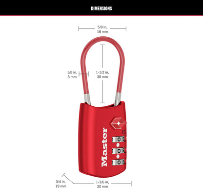 Master Lock 4688D Set Your Own Combination TSA Approved Luggage Lock, 1 Pack, Red