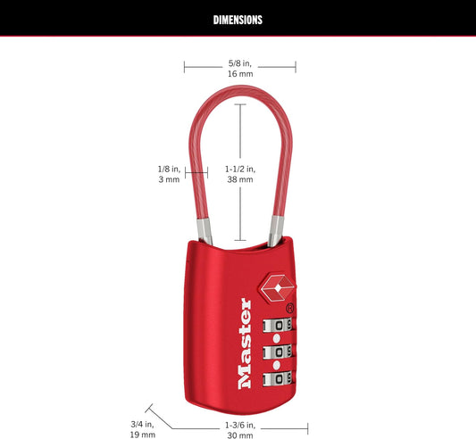 Master Lock 4688D Set Your Own Combination TSA Approved Luggage Lock, 1 Pack, Red