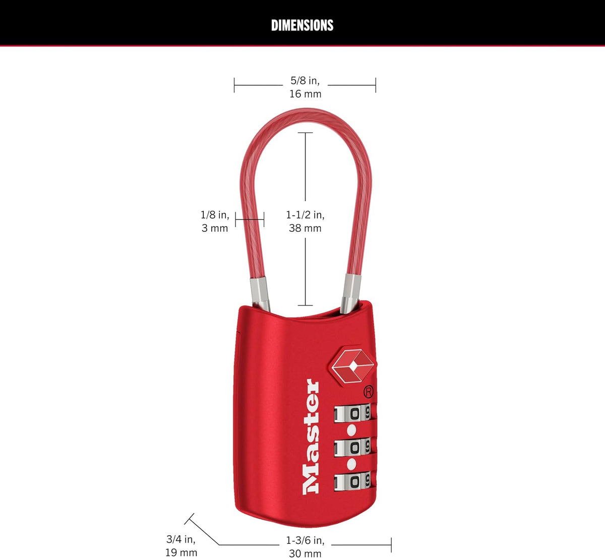 Master Lock TSA Approved Combination Luggage Lock, 2-Pack, 4688REDEC2