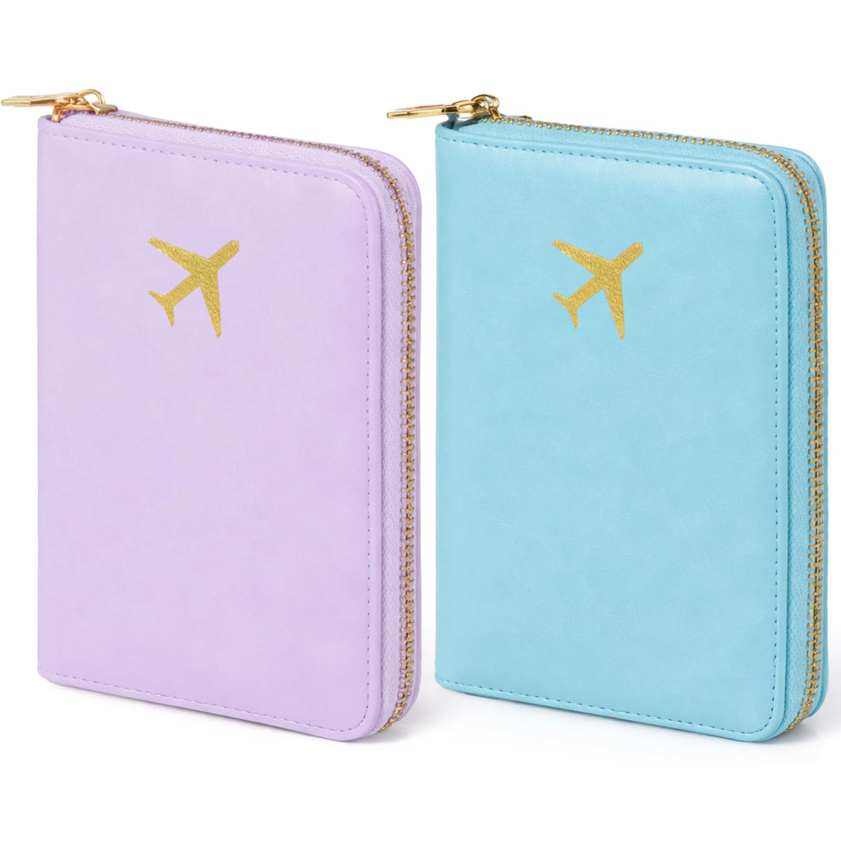 2 Pcs Leather Passport Holder Cover for Travel with Safe Zipper Closure, Premium Passport Wallet Waterproof Rfid Blocking Card Case for Travel Family Women Men(Light Pink,Bean Green)