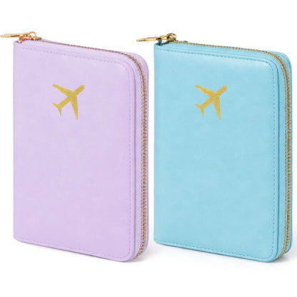 2 Pcs Leather Passport Holder Cover for Travel with Safe Zipper Closure, Premium Passport Wallet Waterproof Rfid Blocking Card Case for Travel Family Women Men(Light Pink,Bean Green)