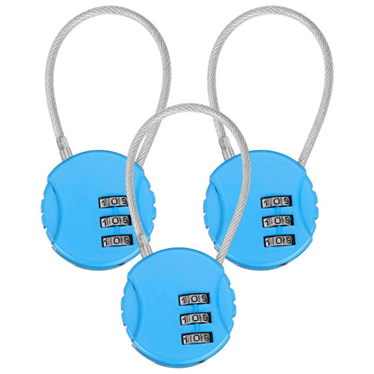 M METERXITY 3-Pack Combination Locker Lock, 3 Digit Round Shaped Padlock Gym Locks with Cable for Luggage/Suitcase/Backpack Zipper/Outdoor, Small Combo Lock [White]
