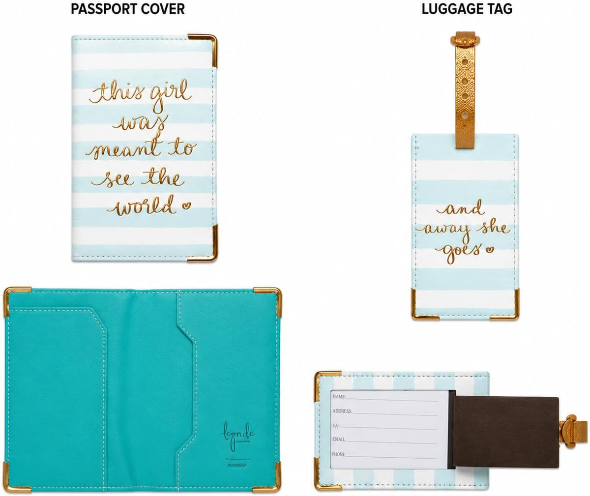 WORD TRAVELER Passport Cover Holder And Luggage Tag Set In Gift Box