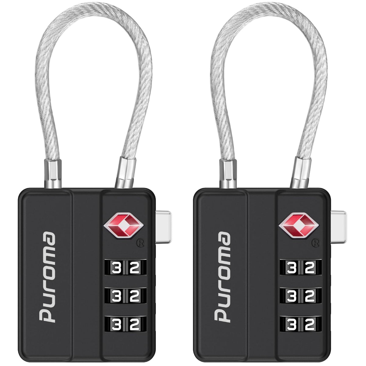 Puroma 4 Pack TSA Locks for Luggage Lightweight 4-Digit Code Padlock Black