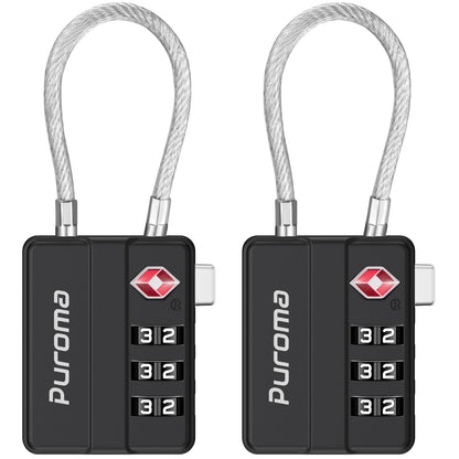 Puroma 4 Pack TSA Locks for Luggage Lightweight 4-Digit Code Padlock Black