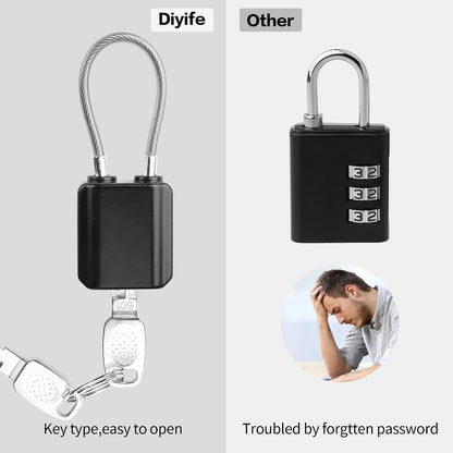 YAODHAOD Luggage Locks with Keys, Mini Size Cable Locks with Keys for Travel Suitcase Locks Padlock Apply to Locker Lock, Suitcase, Carry On, Backpack, Laptop Bag (2PCS) (Black)