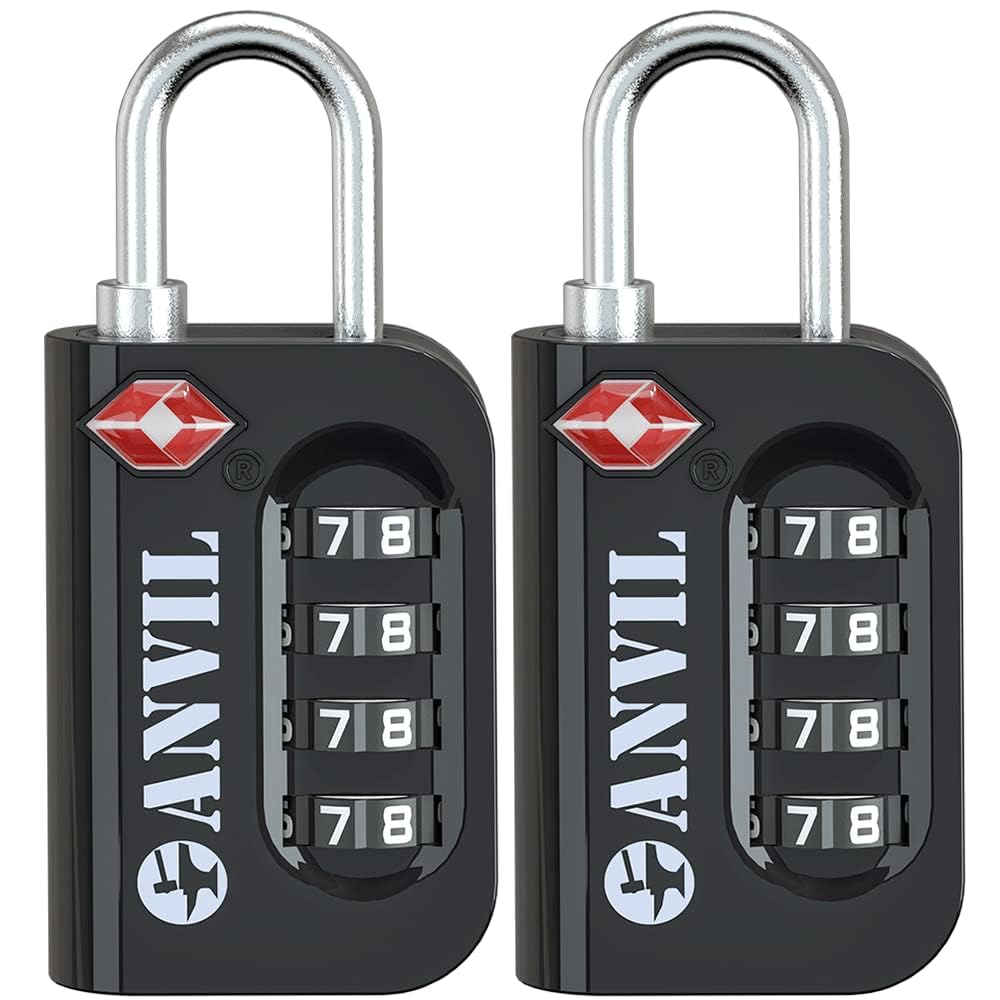 ANVIL TSA Approved Luggage Lock - 4 Digit Combination, 10,000 Combinations, Easy-Read Password Window, Travel Lock for Suitcases, Backpacks, Gym & Student Lockers, Baggage