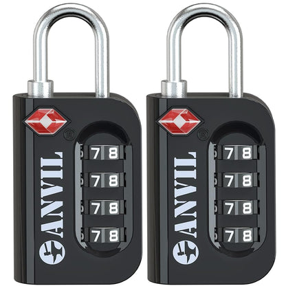 ANVIL TSA Approved Luggage Lock - 4 Digit Combination, 10,000 Combinations, Easy-Read Password Window, Travel Lock for Suitcases, Backpacks, Gym & Student Lockers, Baggage