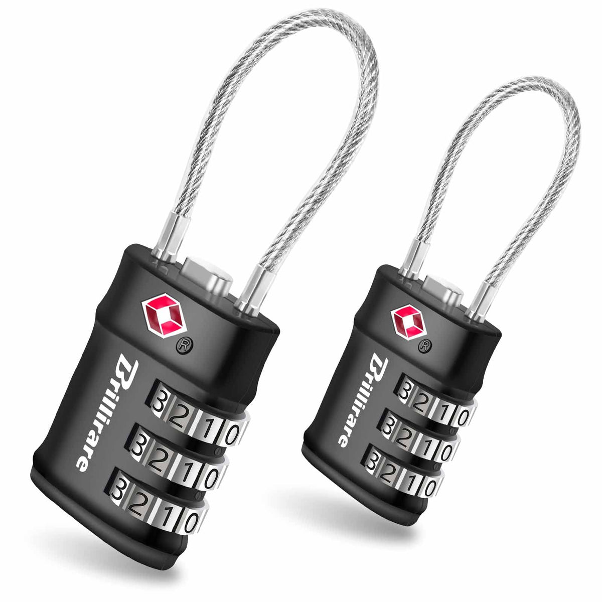 4 Pack TSA Approved Luggage Locks, Combination Travel Cable Lock, 3-Digit Waterproof Padlock, Zinc Alloy Outdoor Keyless Resettable Lock for Travel, Lockers, Bags, Backpack, Gym, Gate-by BRILLIRARE