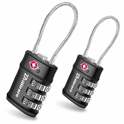 4 Pack TSA Approved Luggage Locks, Combination Travel Cable Lock, 3-Digit Waterproof Padlock, Zinc Alloy Outdoor Keyless Resettable Lock for Travel, Lockers, Bags, Backpack, Gym, Gate-by BRILLIRARE
