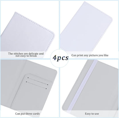 4 Pack Blank Sublimation Passport Holders PU Leather RFID Blocking Passport Covers with 3 Card Slots Boarding Pass Pocket Secure Snap Closure Unisex Travel Wallet for Men Women DIY Custom Gift