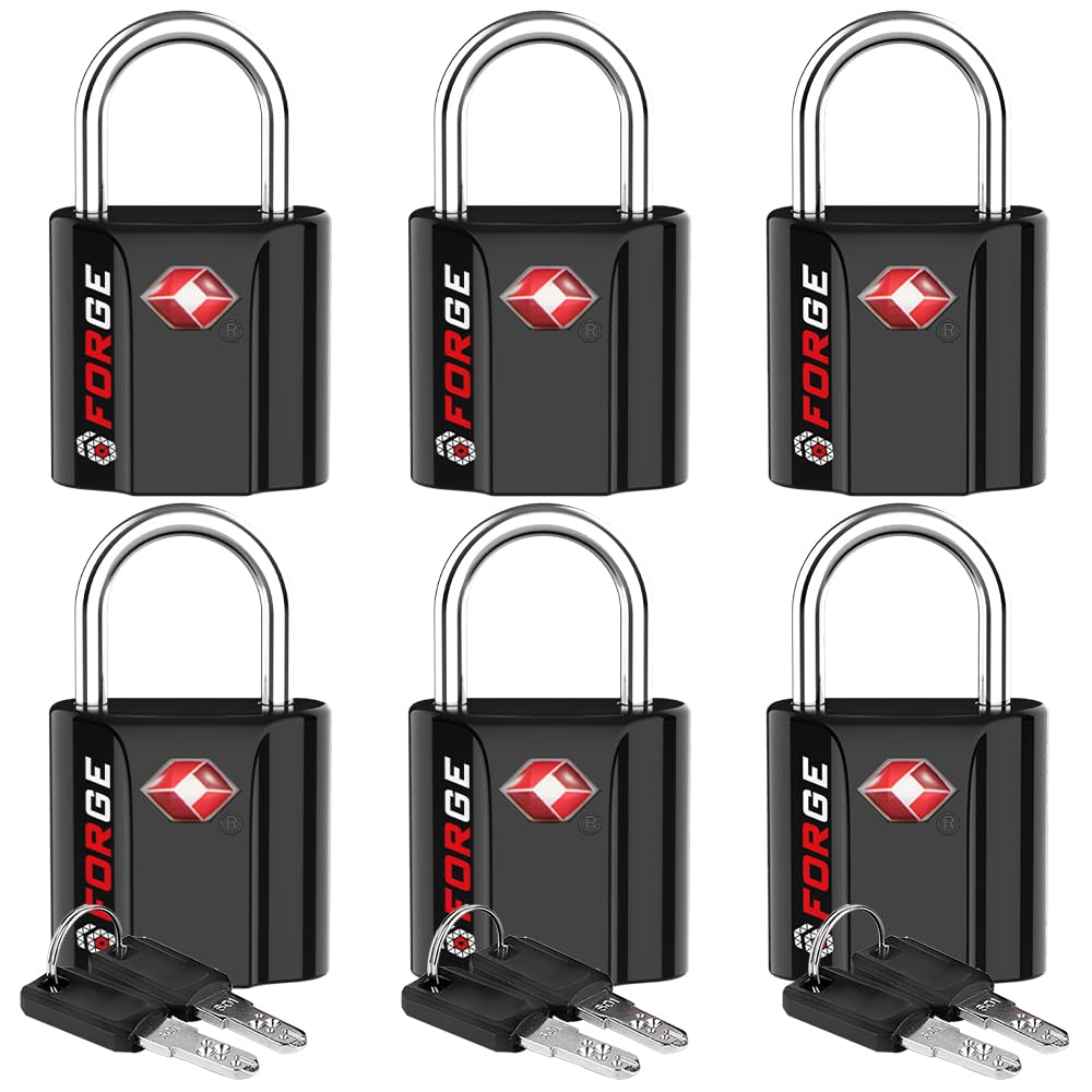 Forge OX 1'' Wide 1.8'' Tall, TSA Approved Luggage Locks: Key Locks for Travel. Ultra Secure Dimple Key Travel Locks Alloy Body. for Luggage, Backpack, Small Toolbox and More. Black 2 Pack.