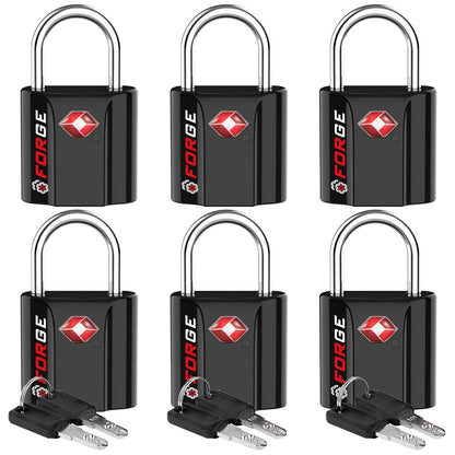 Forge OX 1'' Wide 1.8'' Tall, TSA Approved Luggage Locks: Key Locks for Travel. Ultra Secure Dimple Key Travel Locks Alloy Body. for Luggage, Backpack, Small Toolbox and More. Black 2 Pack.