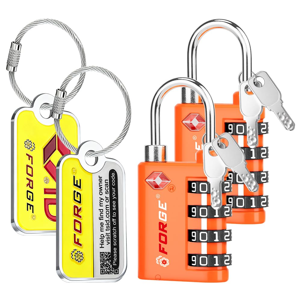Forge Dual-Opening: Key or Combination Lock, TSA Approved Lock for Luggage, Pelican case, Travel, Gym, School,Luggage Combination Lock,Travel Bag Lock (Black 2 Pack)