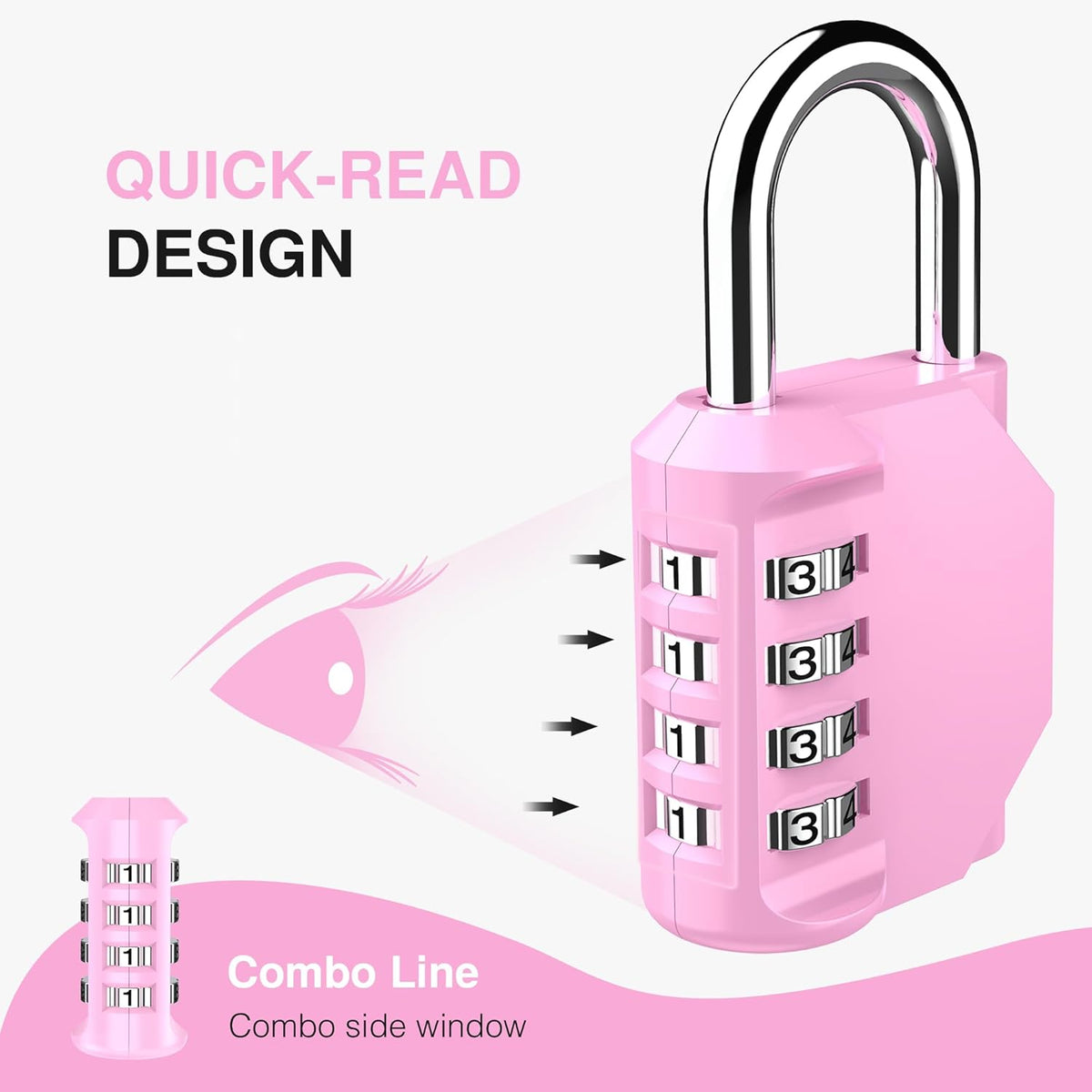 Puroma 2 Pack Combination Lock Locker 4 Digits Combo Padlock Gym Pink